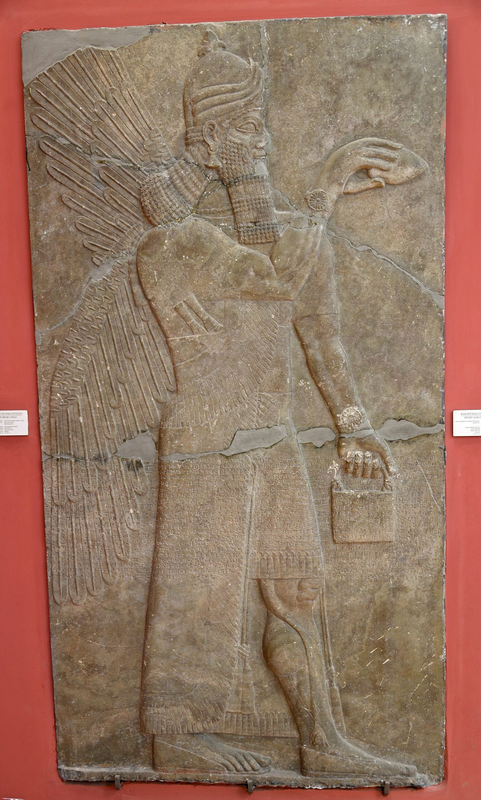 Rilievo assiro di un Apkallu alato con secchiello e cono, da Nimrud