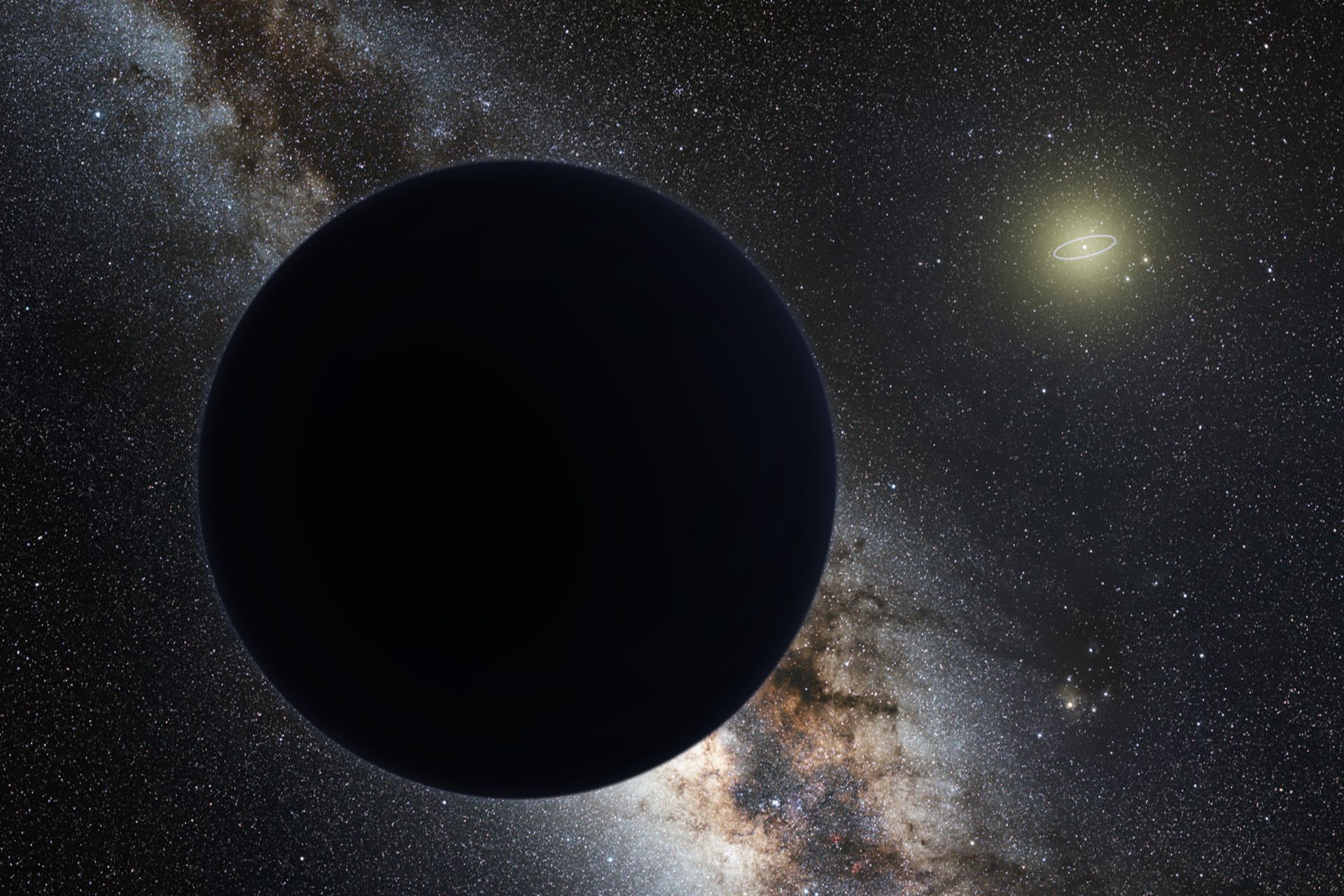 Rappresentazione artistica dell'ipotetico Pianeta Nove ai confini del sistema solare